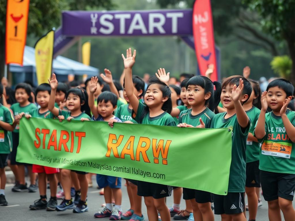 Murid bersorak di garisan permulaan fun run